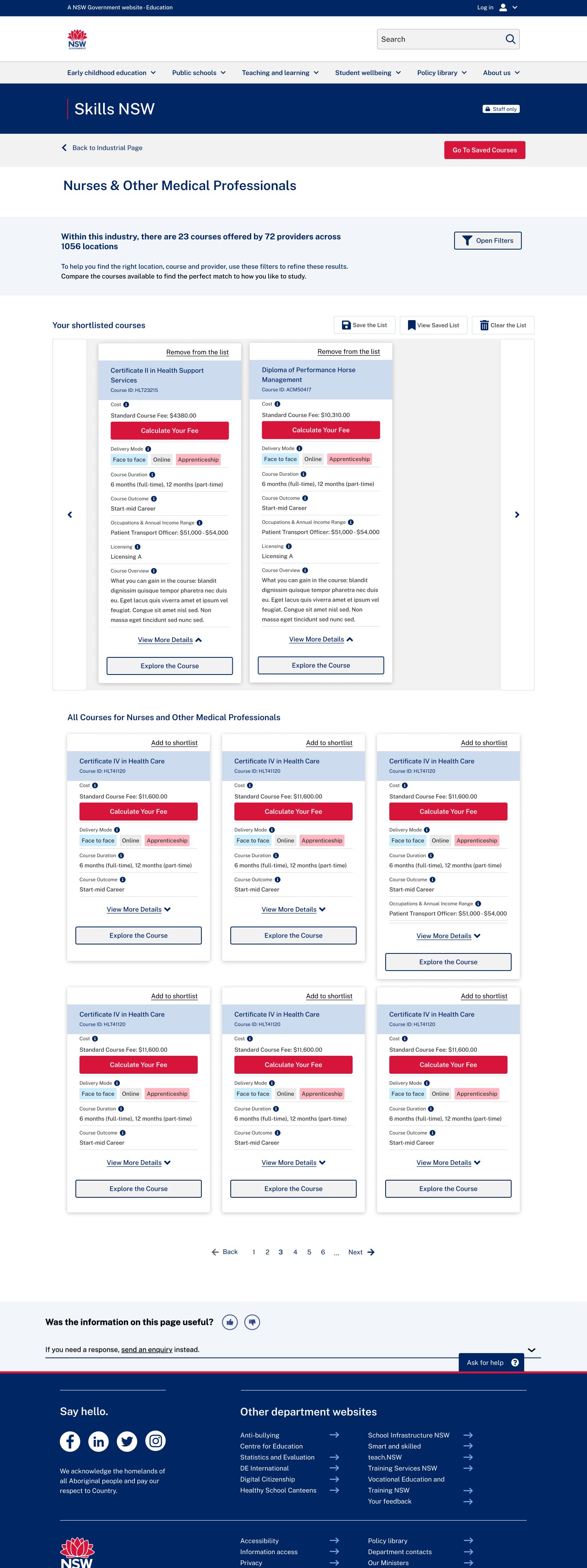 Option 1 — folded course cards